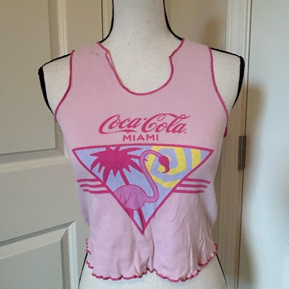 Pink foamingo cocacola Miami vneck tank cropped